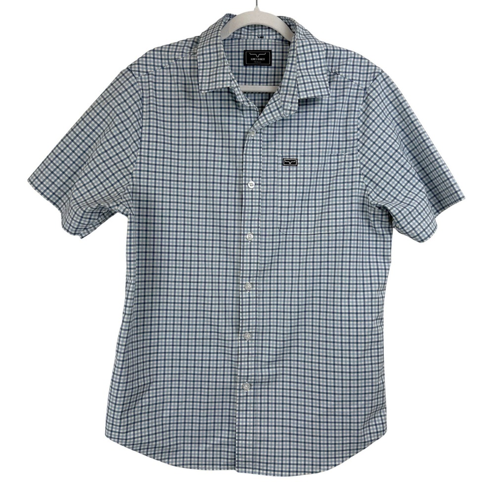 Kimes Ranch TUCCO Men Medium Blue PLAID Short Sleeve Coolmax Western Button Down